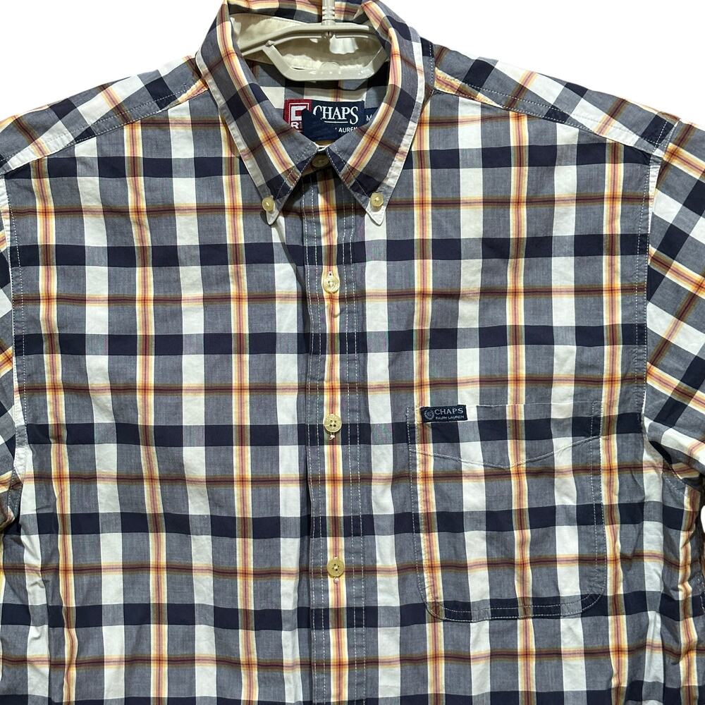 Chaps x Ralph Lauren Button Up Shirt Men M Blue Yellow Red Plaid Cotton Preppy